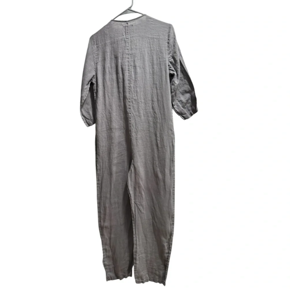 Zara Gray Lillian Linen‎ Jumpsuit,  Utility Button Up, size Small